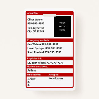 Emergency Medical ID Card Badge