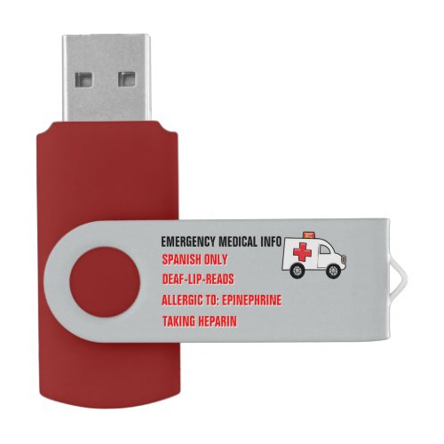 Emergency Medical Info on Hand Personalized Flash Drive