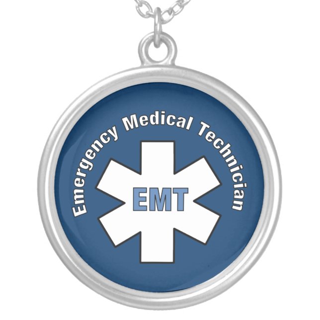 Emergency Medical Technician Silver Plated Necklace (Front)