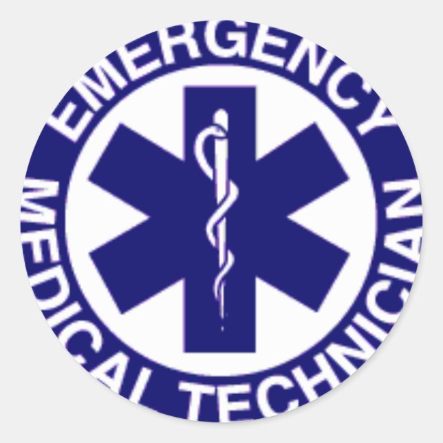 EMERGENCY MEDICAL TECHNICIANS EMT CLASSIC ROUND STICKER (Front)