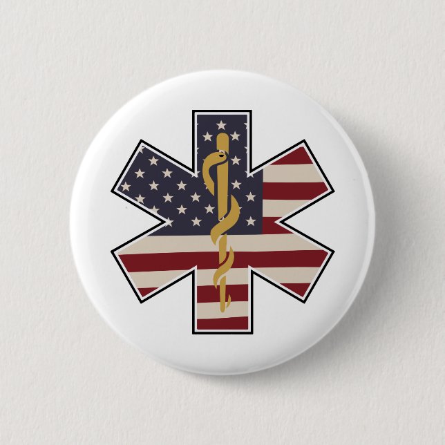 Emergency Medical Worker Tribute Usa Flag -EMS EMT Button (Front)