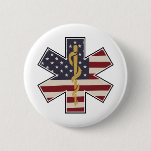 Emergency Medical Worker Tribute Usa Flag -EMS EMT Button