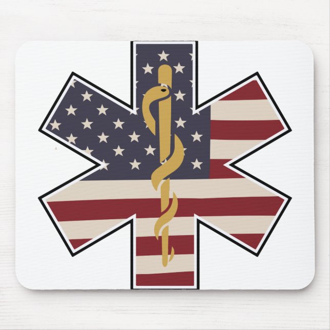 Emergency Medical Worker Tribute Usa Flag -EMS EMT Mouse Pad (Front)