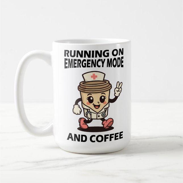 Emergency Mode Active – Fueled by Coffee Mug (Left)