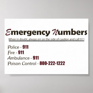 Emergency numbers poster