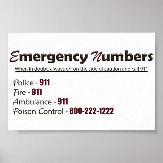 Emergency numbers poster (Front)