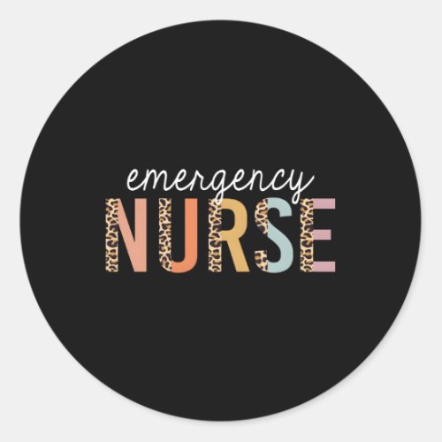 Emergency Nurse Leopard Print Er Nurse Nursing Sch Classic Round Sticker