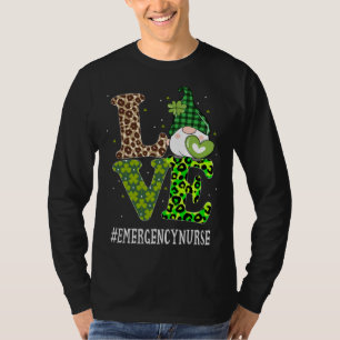 Emergency Nurse Love St Patricks Day Gnome Leopard T-Shirt