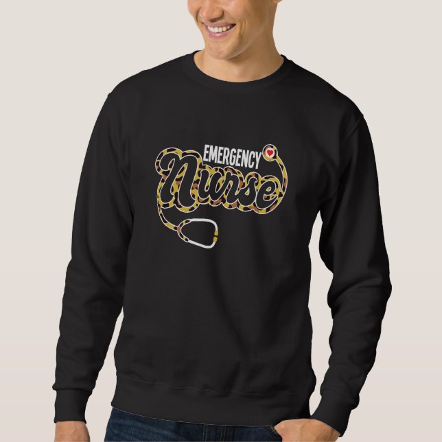 Emergency Nurse Stethoscope Heart Leopard Print RN Sweatshirt (Front)
