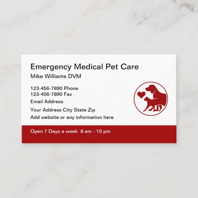 Emergency Pet Urgent Care Business Cards (Front)