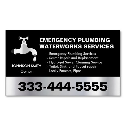 Customizable Emergency Plumbing Waterworks Service Black Metal Business Card Magnet