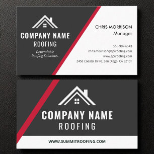 Emergency Red Gray Roofing Storm Repair Contractor Business Card
