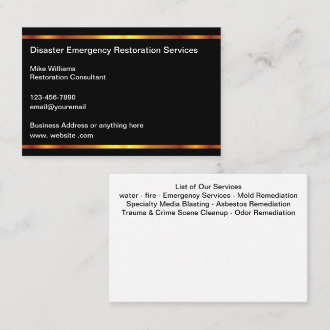 Emergency Restoration Remediation Business Cards (Front/Back)