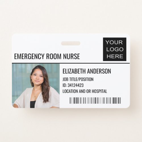 Emergency Room Nurse Photo ID Hospital Logo Badge