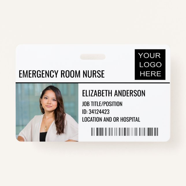 Emergency Room Nurse Photo ID Hospital Logo Badge (Front)