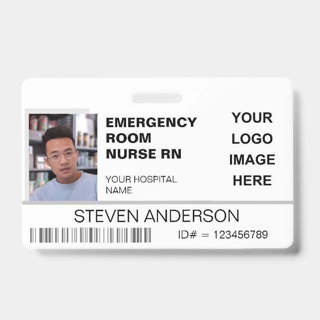 Emergency Room Nurse RN Photo ID Hospital Logo Badge (Front)