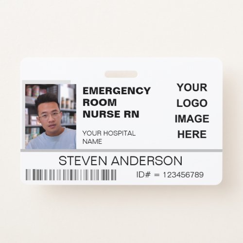 Emergency Room Nurse RN Photo ID Hospital Logo Badge
