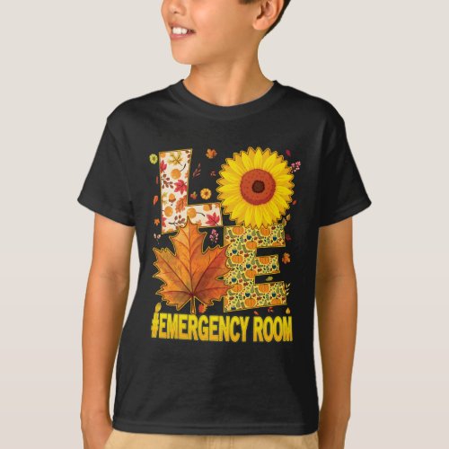 Emergency Room Nurse Scrubs Thanksgiving Sunflower T_Shirt