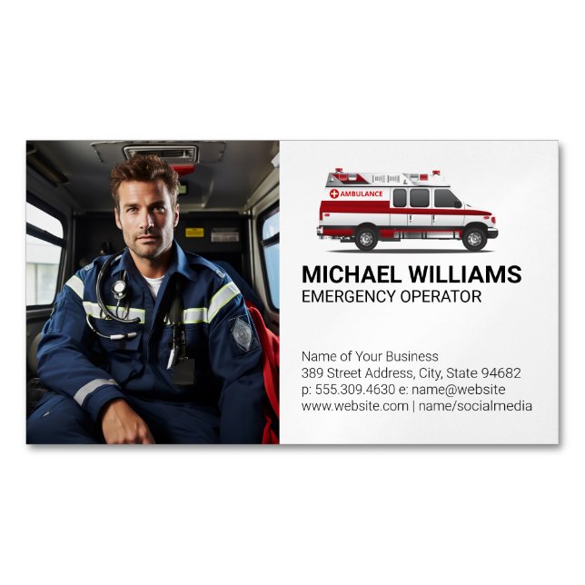 Emergency Vehicle | Paramedic Worker Business Card Magnet (Front)
