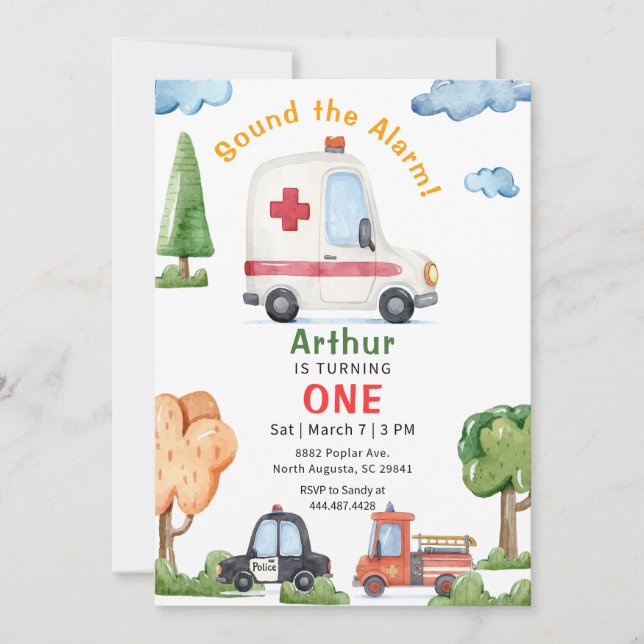 Emergency Vehicles Ambulance Birthday Invitation (Front)