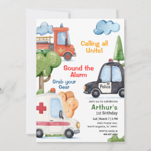 Emergency Vehicles Any Age Birthday Invitation