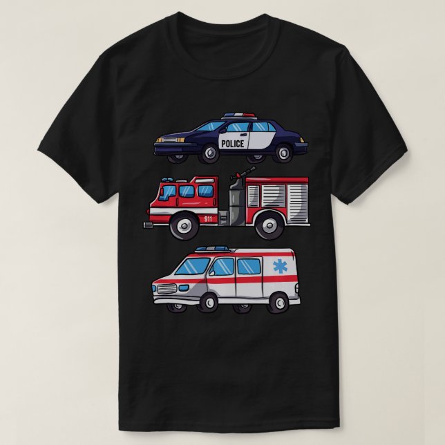Emergency Vehicles Gift for Boys Police  Fire Truc T-Shirt (Design Front)