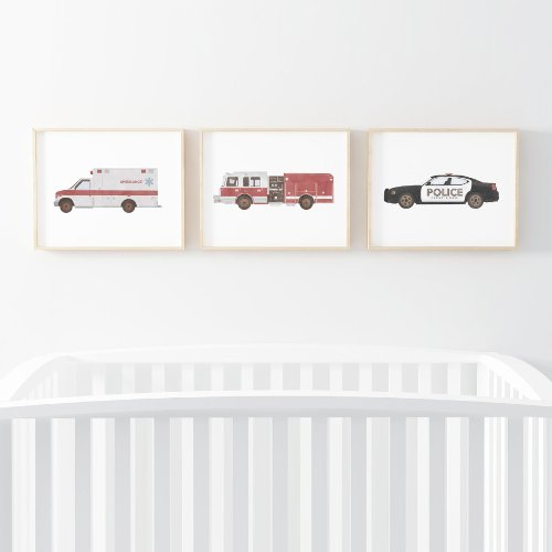 Emergency Vehicles Kids Room Decor Wall Art Sets