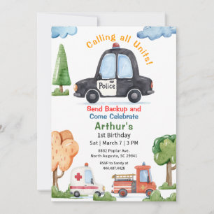 Emergency Vehicles Police car Birthday Invitation