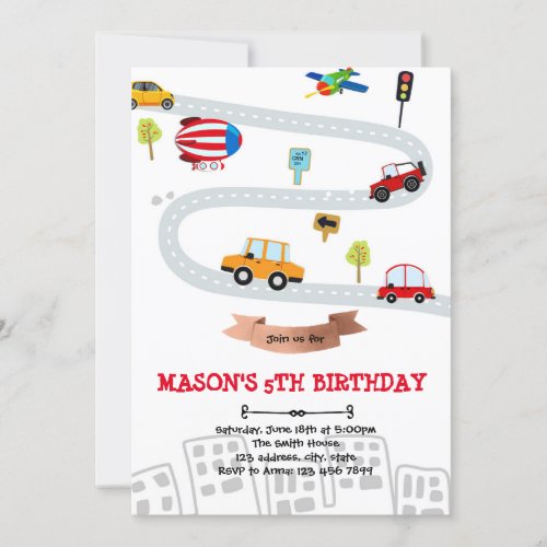 Emergency vehicles transportation birthday card