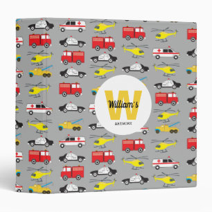 Emergency Vehicles Transportation Kids Artwork 3 Ring Binder
