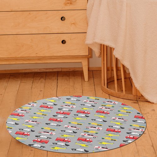 Emergency Vehicles Transportation Nursery Kids Rug