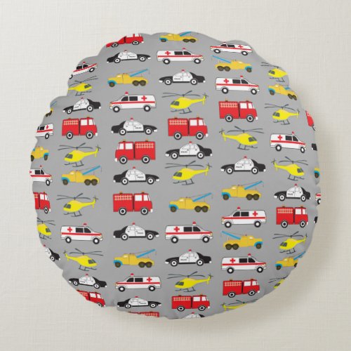 Emergency Vehicles Transportation Round Pillow