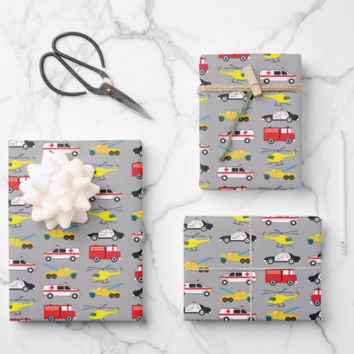 Emergency Vehicles Transportation Wrapping Paper Sheets