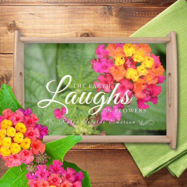 Emerson Beautiful Floral Quote Serving Tray (A colorful flower against vibrant green leaves paired with a lovely quote make this tray beautiful!)