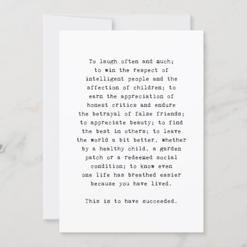 Emerson inspirational quote about success thank you card