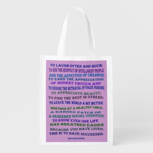 Emerson quote on success grocery bag