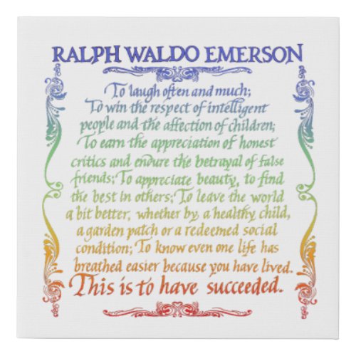 Emerson quote_Success rainbow Faux Canvas Print