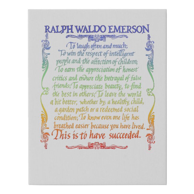 Emerson quote-Success, rainbow Faux Canvas Print (Front)