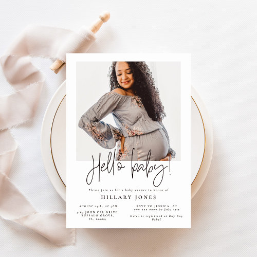 EMERY  Elegant Baby Shower Hello baby Photo Invitation