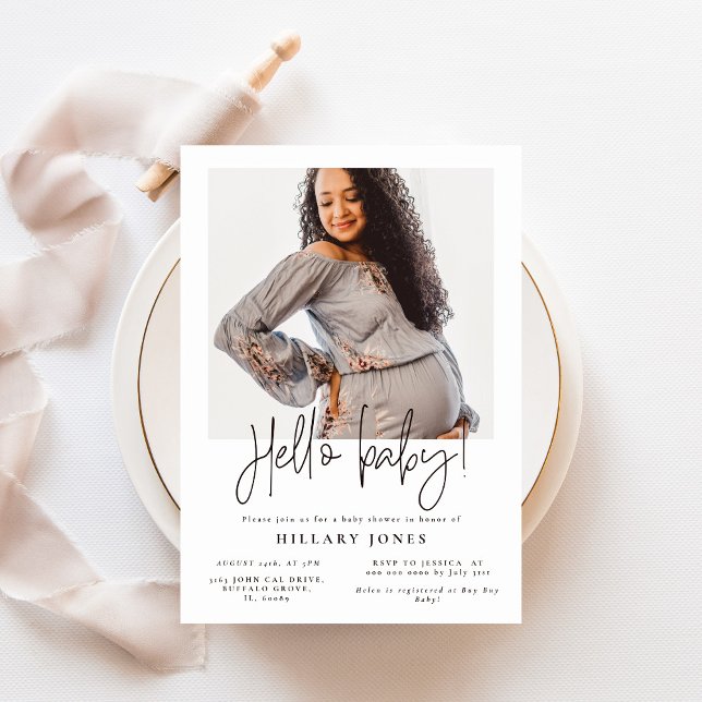 EMERY | Elegant Baby Shower Hello baby Photo Invitation (Creator Uploaded)
