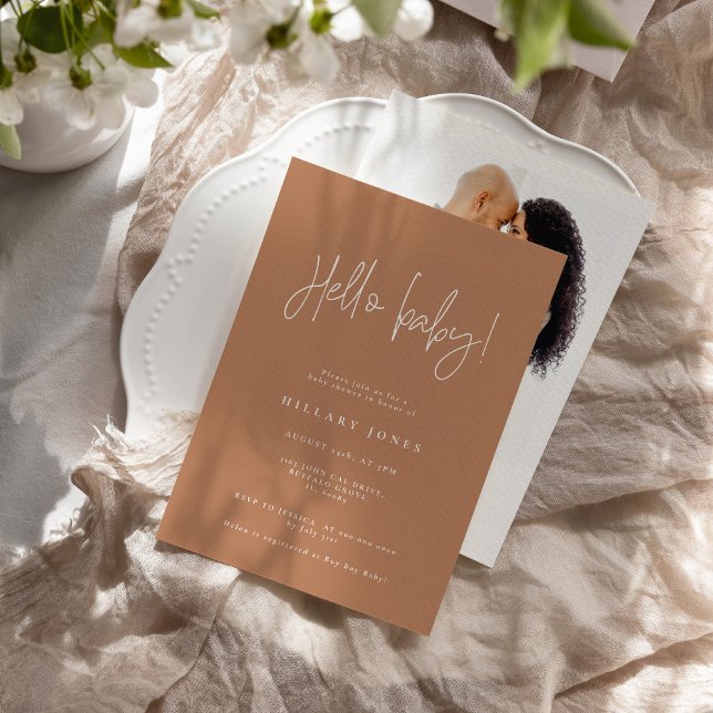 EMERY | Elegant Baby Shower Hello Terracotta Invitation (Creator Uploaded)