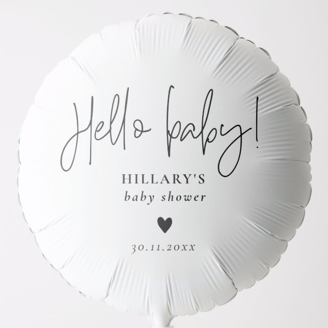 EMERY Elegant Calligraphy Baby Shower Hello baby  Balloon (Front)