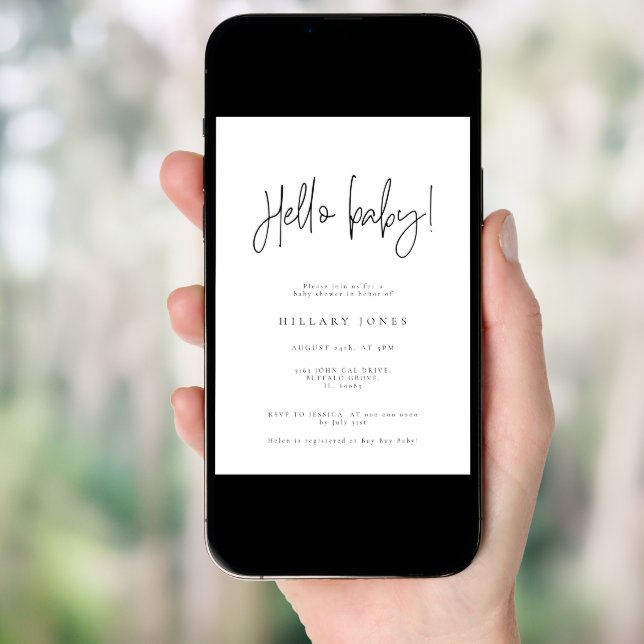 EMERY | Elegant Calligraphy Baby Shower Hello baby Invitation (Front Digital)