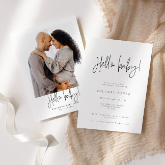 EMERY | Elegant Calligraphy Baby Shower Hello baby Invitation