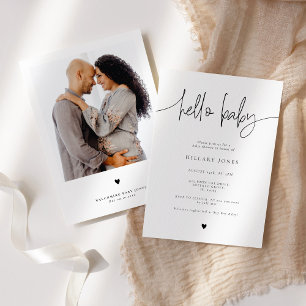 EMERY Elegant Calligraphy Baby Shower Hello baby Invitation