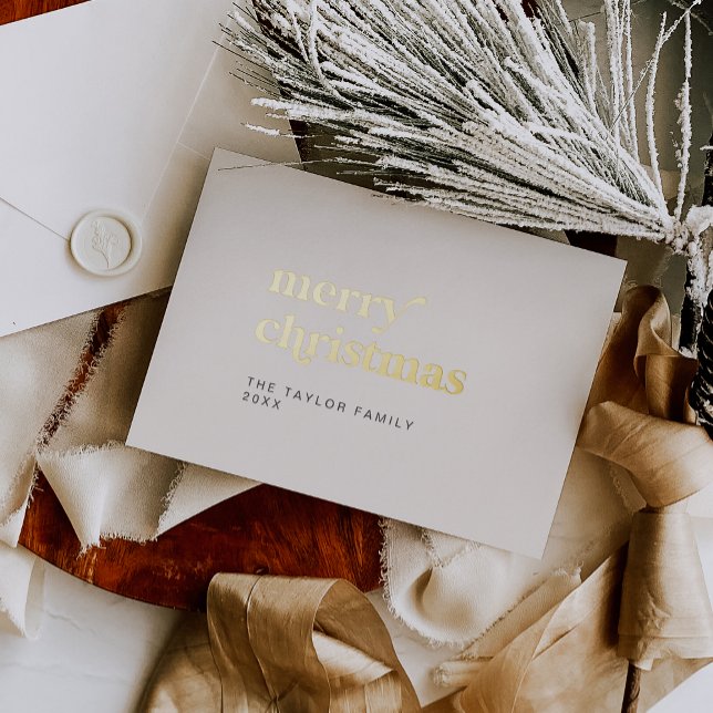 EMERY Gold Foil Retro Fun Simple Merry Christmas Foil Holiday Card (EMERY Gold Foil Retro Fun Simple Merry Christmas Foil Holiday Card)