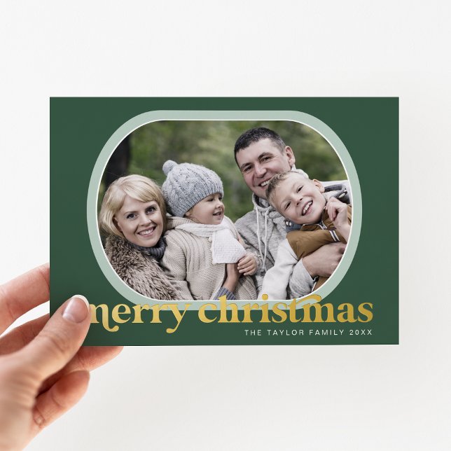 EMERY Green Gold Foil Photo Simple Merry Christmas Holiday Card (EMERY Green Gold Foil Photo Simple Merry Christmas Foil Holiday Card)