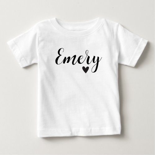EMERY Name Reveal Baby Minimal Black White Simple Baby T_Shirt
