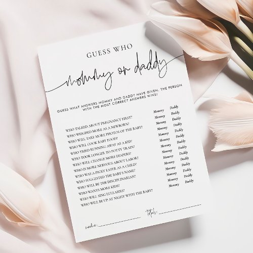 EMERY Whimsi Mommy or Daddy Baby Shower Game Card