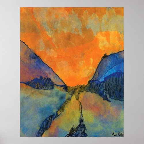 Emil Nolde Mountain Landscape Valley With Sunset Poster